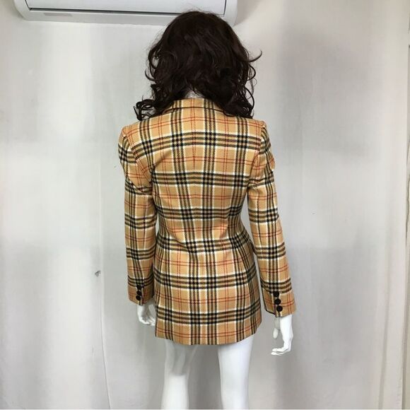 Escada Vintage 100% Cashmere Blazer Brown Plaid Preppy Three Button Coat XS - Picture 4 of 16